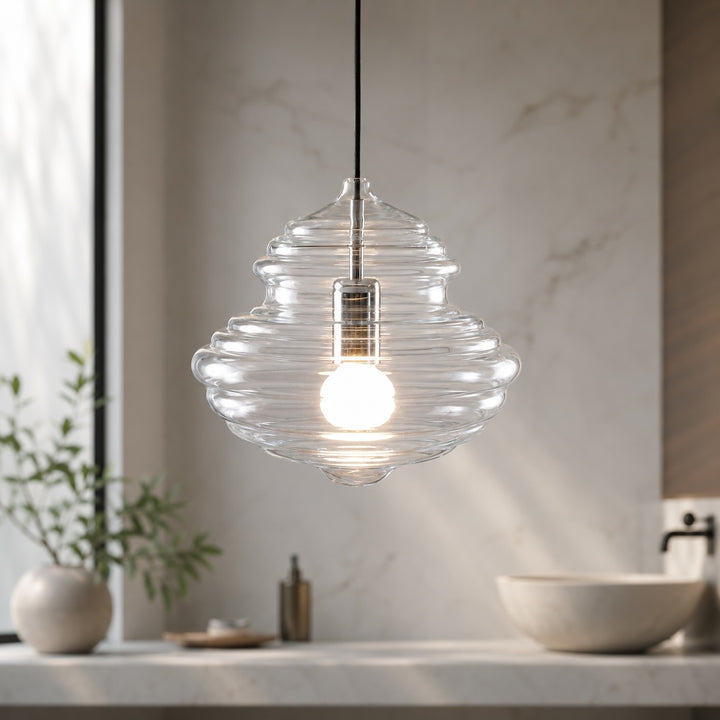 Modern Glass Pendant Light Hanging Fixture Adjustable LED Ceiling Mount Lighting
