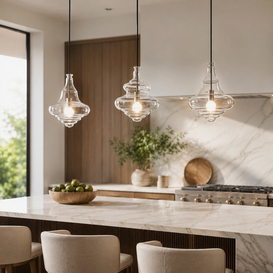 Modern Glass Pendant Light Hanging Fixture Adjustable LED Ceiling Mount Lighting