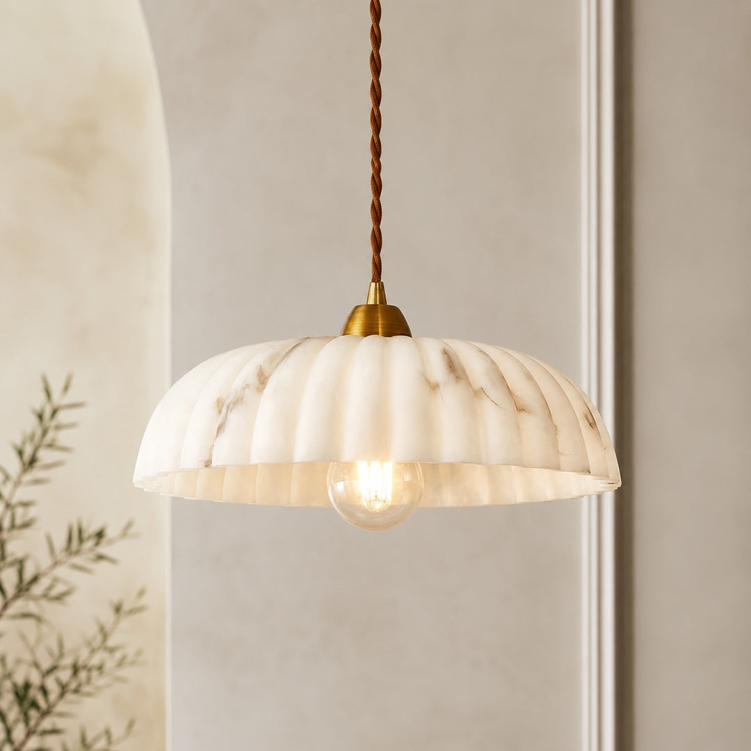 Modern Hanging Pendant Light with Alabaster Shade and Antique Gold Finish for Kitchen Lighting