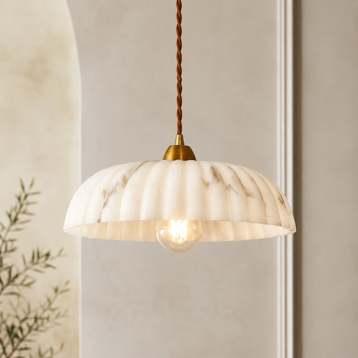 Modern Hanging Pendant Light with Alabaster Shade and Antique Gold Finish for Kitchen Lighting