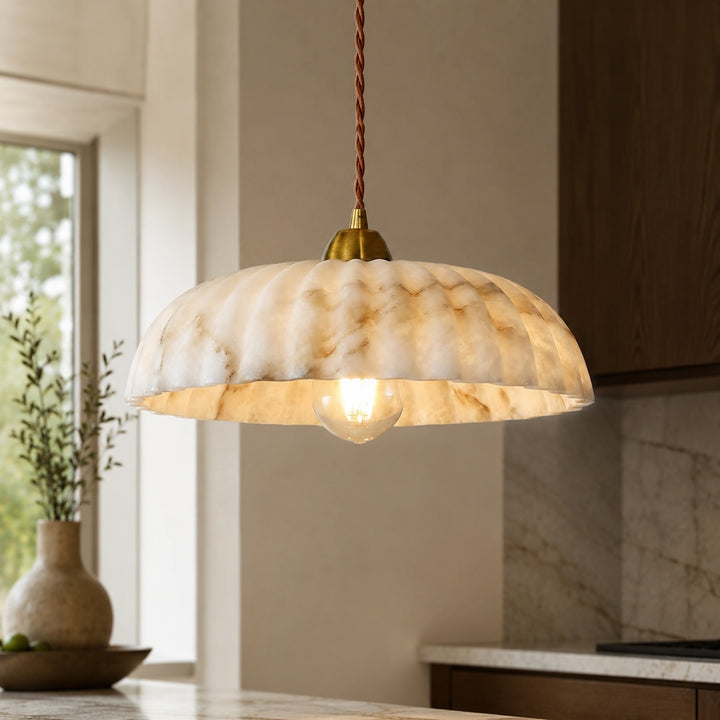 Modern Hanging Pendant Light with Alabaster Shade and Antique Gold Finish for Kitchen Lighting