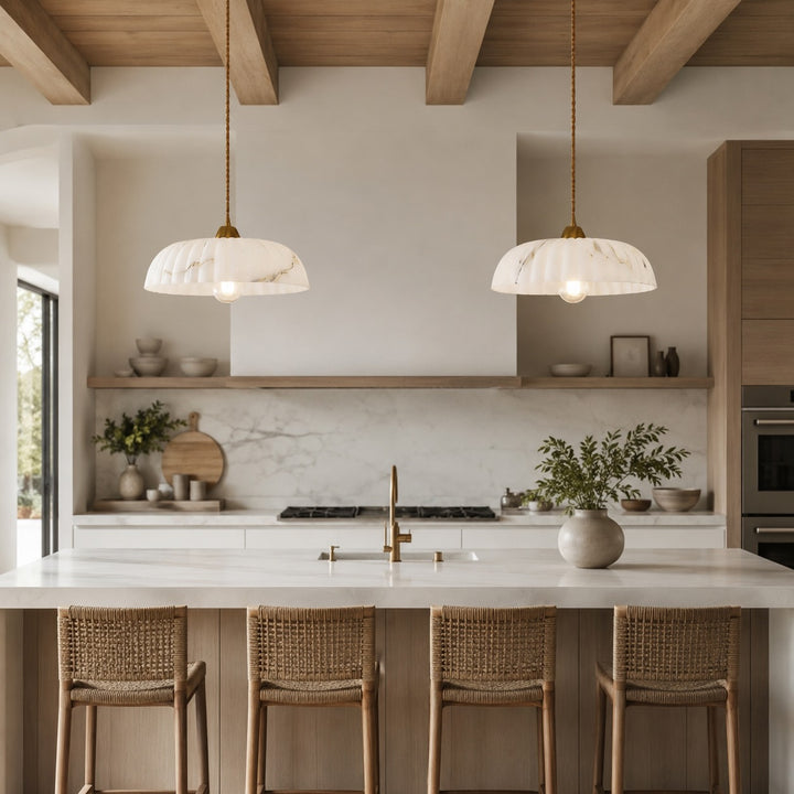 Modern Hanging Pendant Light with Alabaster Shade and Antique Gold Finish for Kitchen Lighting