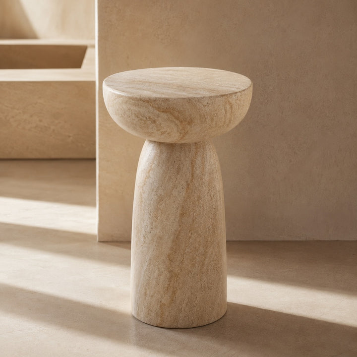 Modern Round Side Table Lightweight Design Faux Marble Finish Durable Glass Top
