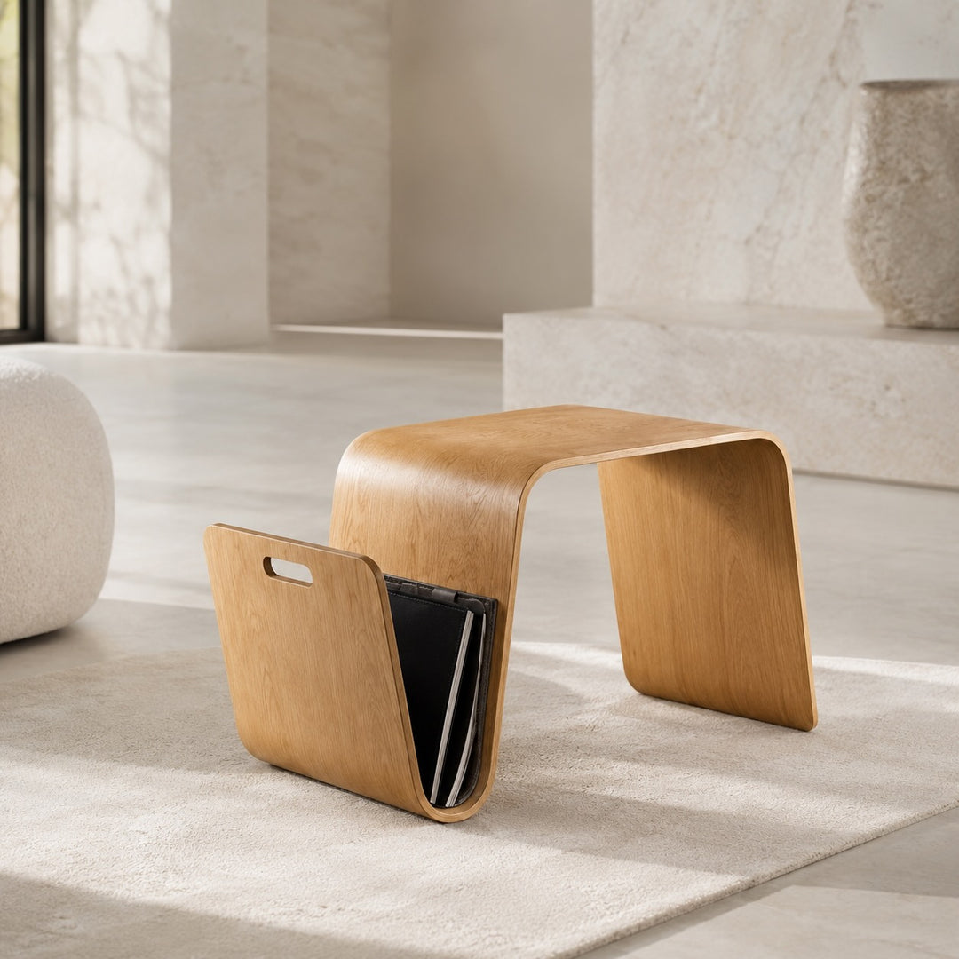 Modern Minimalist Bedside Table Solid Pine Wood Compact N-Shape with Open Shelf Storage