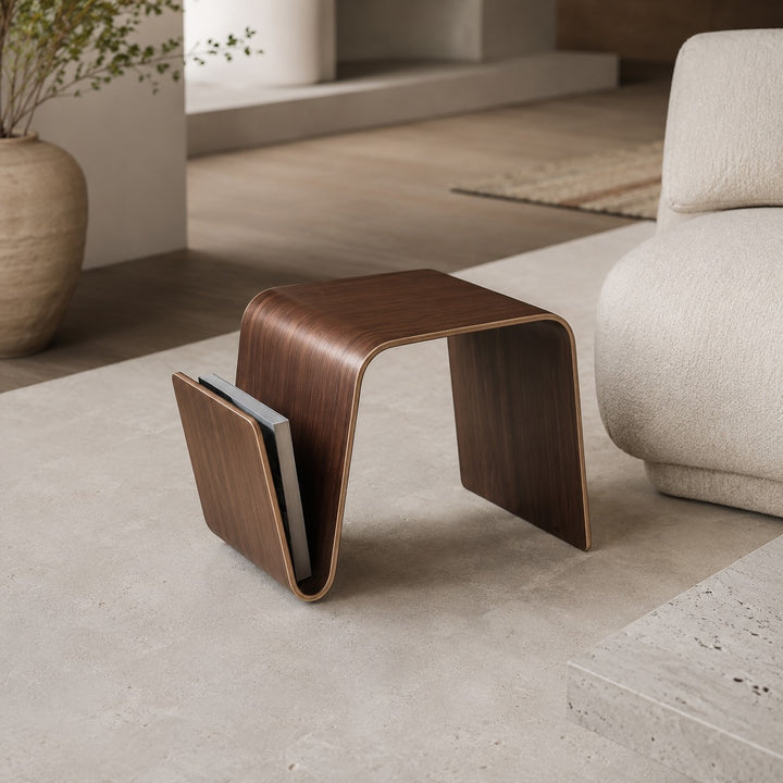 Modern Minimalist Bedside Table Solid Pine Wood Compact N-Shape with Open Shelf Storage