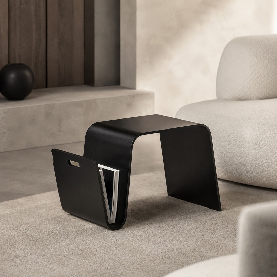 Modern Minimalist Bedside Table Solid Pine Wood Compact N-Shape with Open Shelf Storage