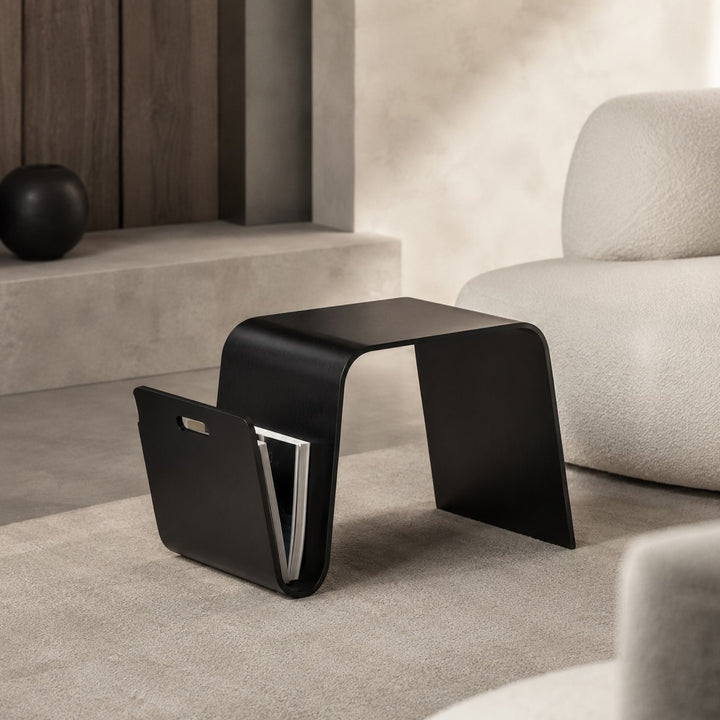 Modern Minimalist Bedside Table Solid Pine Wood Compact N-Shape with Open Shelf Storage