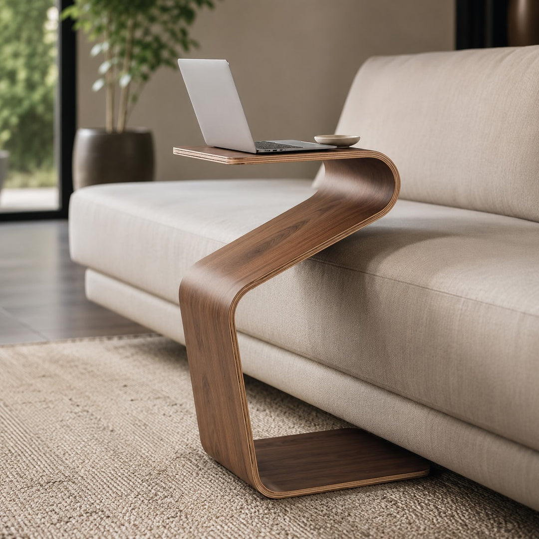Modern Minimalist Bedside Table Solid Pine Wood Compact N-Shape with Open Shelf Storage