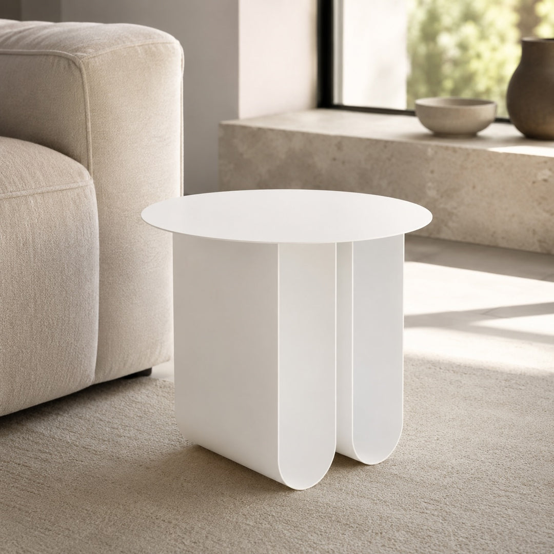 Modern Round Small Side Table Compact Iron Construction Easy Assembly Blue Finish