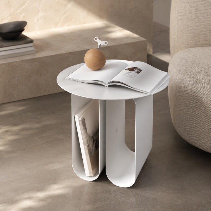 Modern Round Small Side Table Compact Iron Construction Easy Assembly Blue Finish