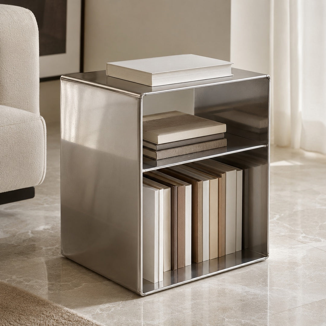 Minimalist Small Side Table Stainless Steel Compact Design with Functional Storage for Living Room