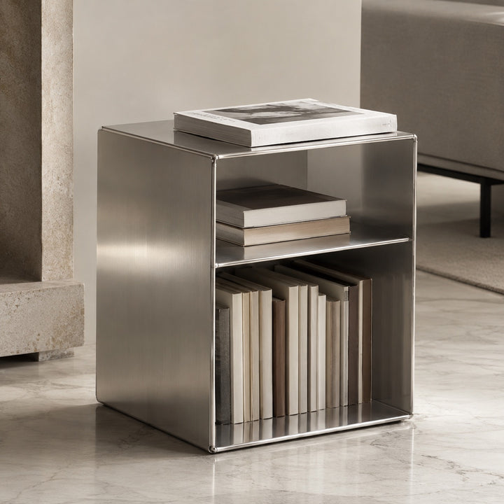 Minimalist Small Side Table Stainless Steel Compact Design with Functional Storage for Living Room