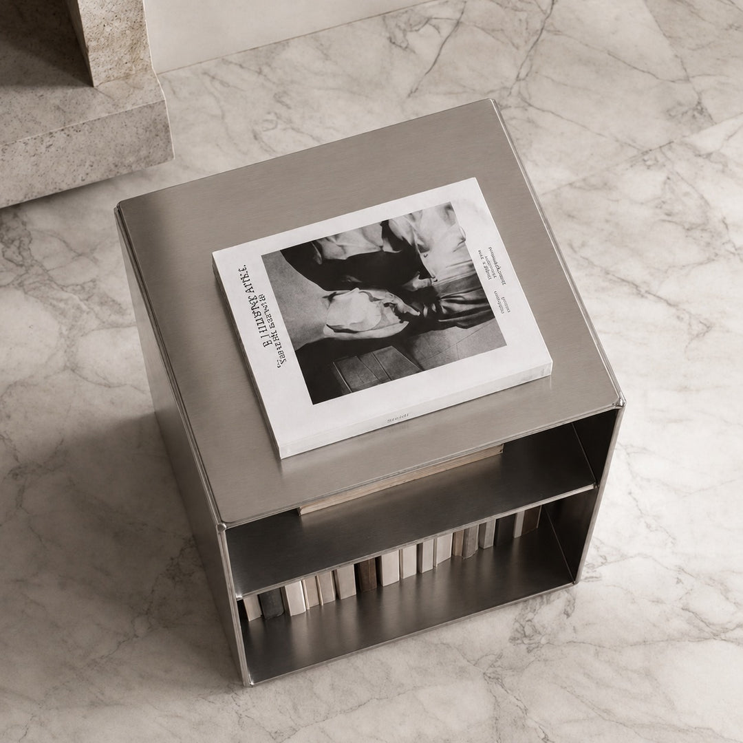 Minimalist Small Side Table Stainless Steel Compact Design with Functional Storage for Living Room