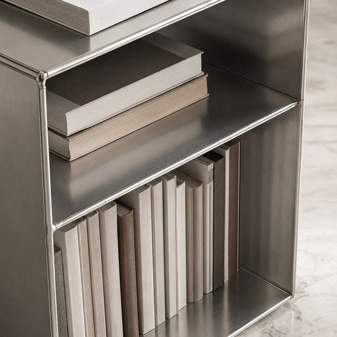 Minimalist Small Side Table Stainless Steel Compact Design with Functional Storage for Living Room
