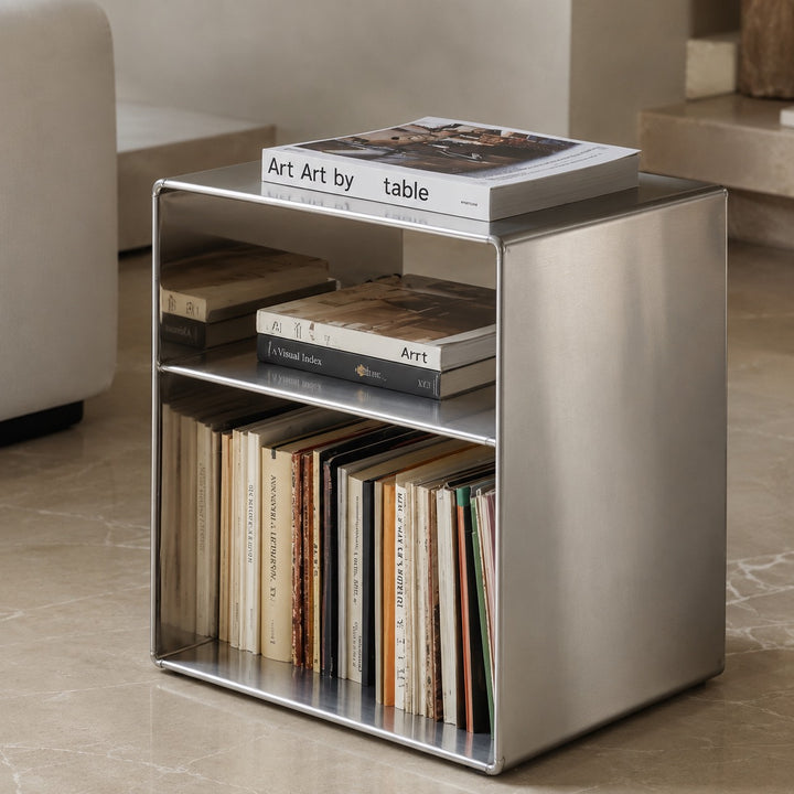 Minimalist Small Side Table Stainless Steel Compact Design with Functional Storage for Living Room