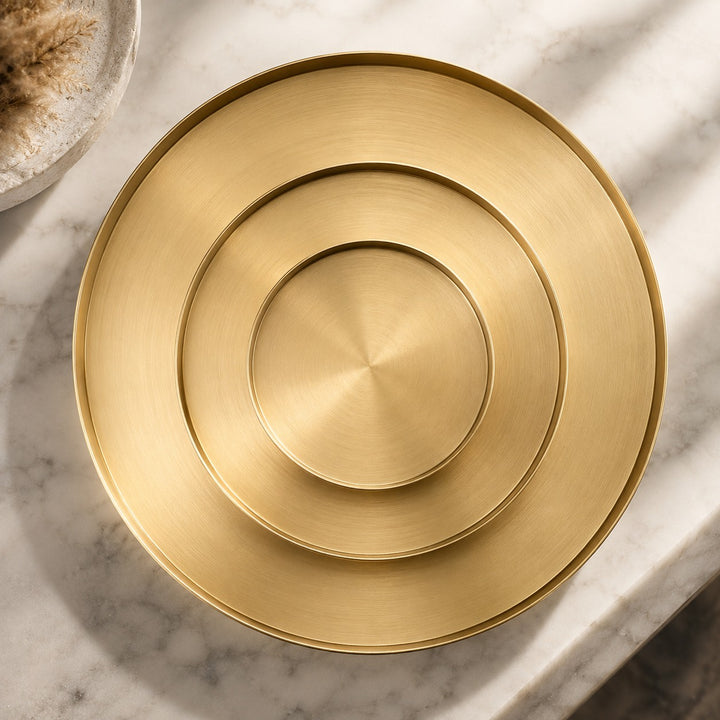 Modern Round Decorative Tray Stainless Steel Gold Finish Versatile Kitchen Organizer 12 Inch