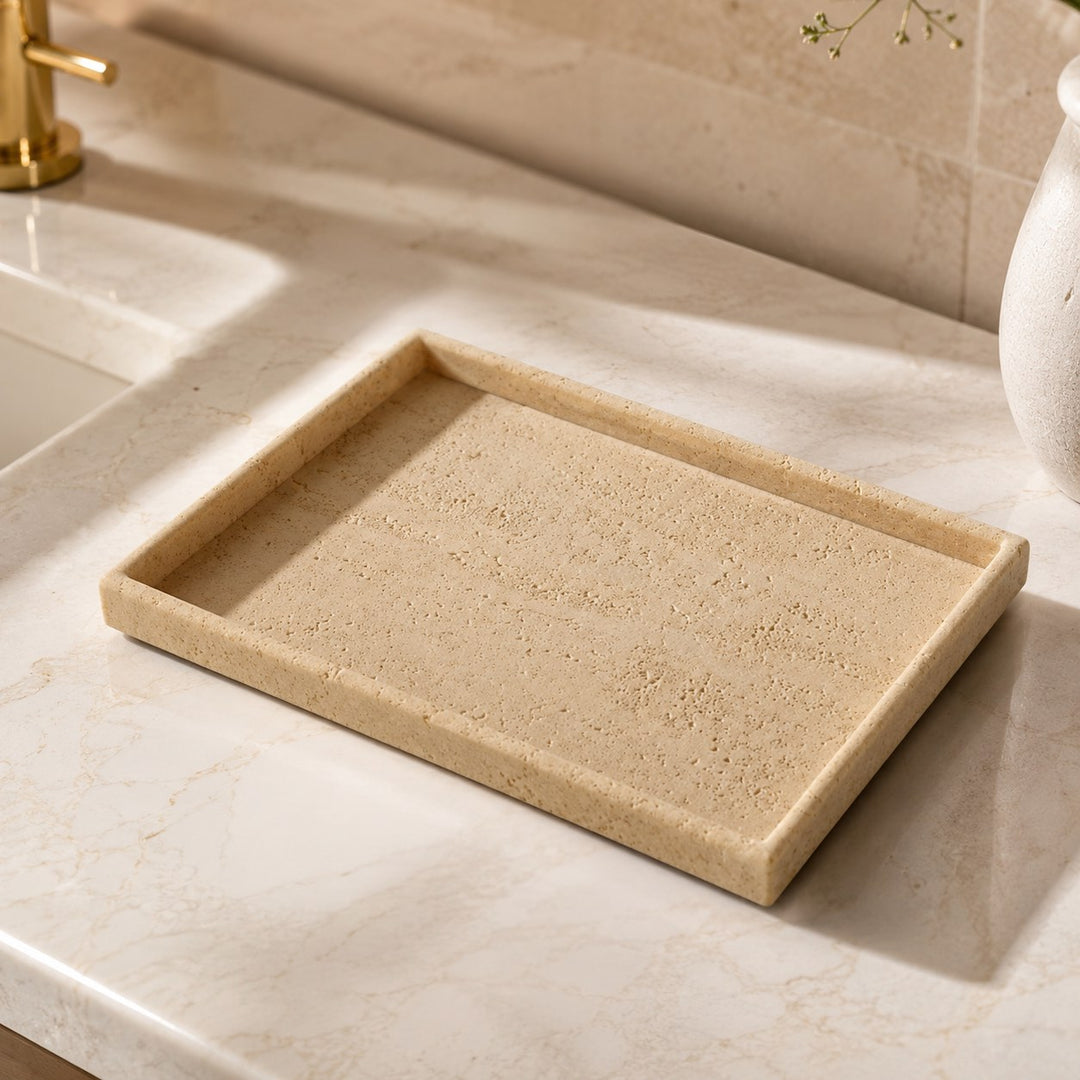 Minimalist Decorative Tray Sandstone Accent for Bathroom Vanity and Home Decor