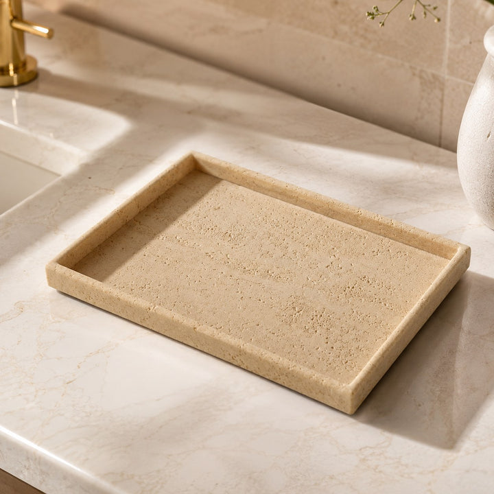 Minimalist Decorative Tray Sandstone Accent for Bathroom Vanity and Home Decor
