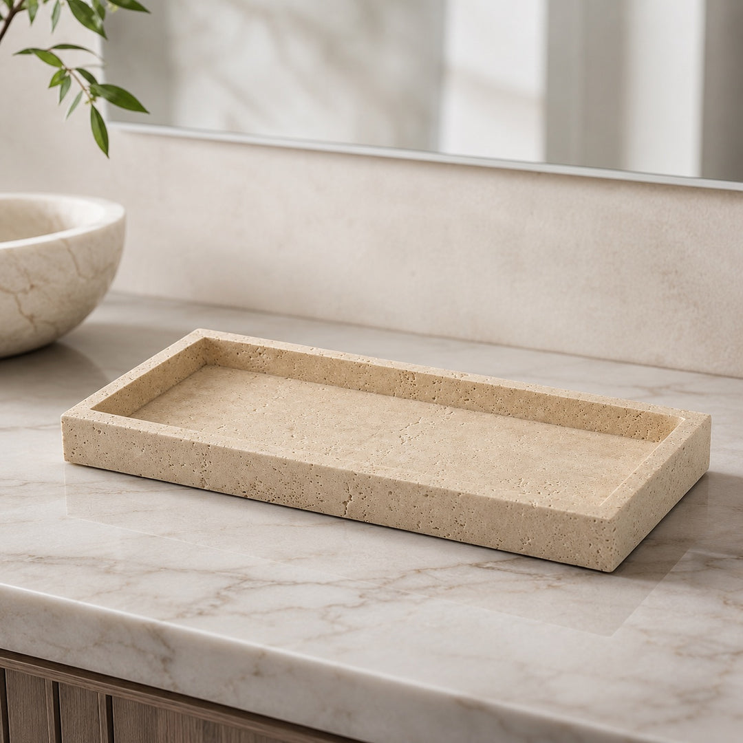 Minimalist Decorative Tray Sandstone Accent for Bathroom Vanity and Home Decor
