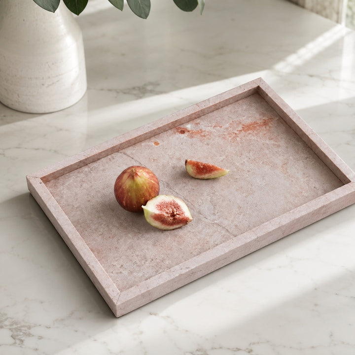 Natural Pink Marble Tray Decorative Serving Dish Jewelry Organizer
