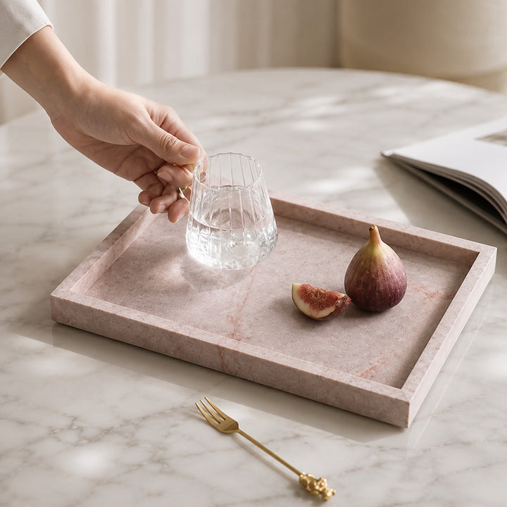 Natural Pink Marble Tray Decorative Serving Dish Jewelry Organizer