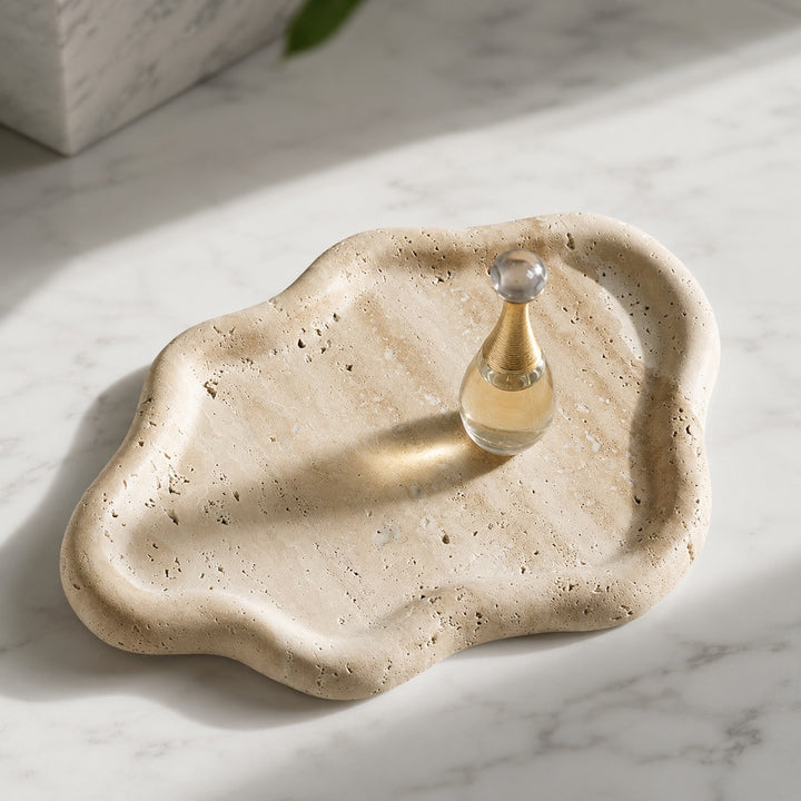 Modern Jewelry Tray Cloud Shape Natural Travertine with Raised Edges for Elegant Organization