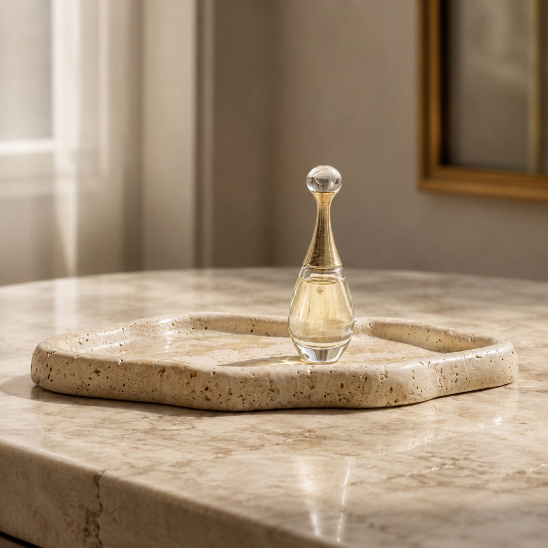Modern Jewelry Tray Cloud Shape Natural Travertine with Raised Edges for Elegant Organization
