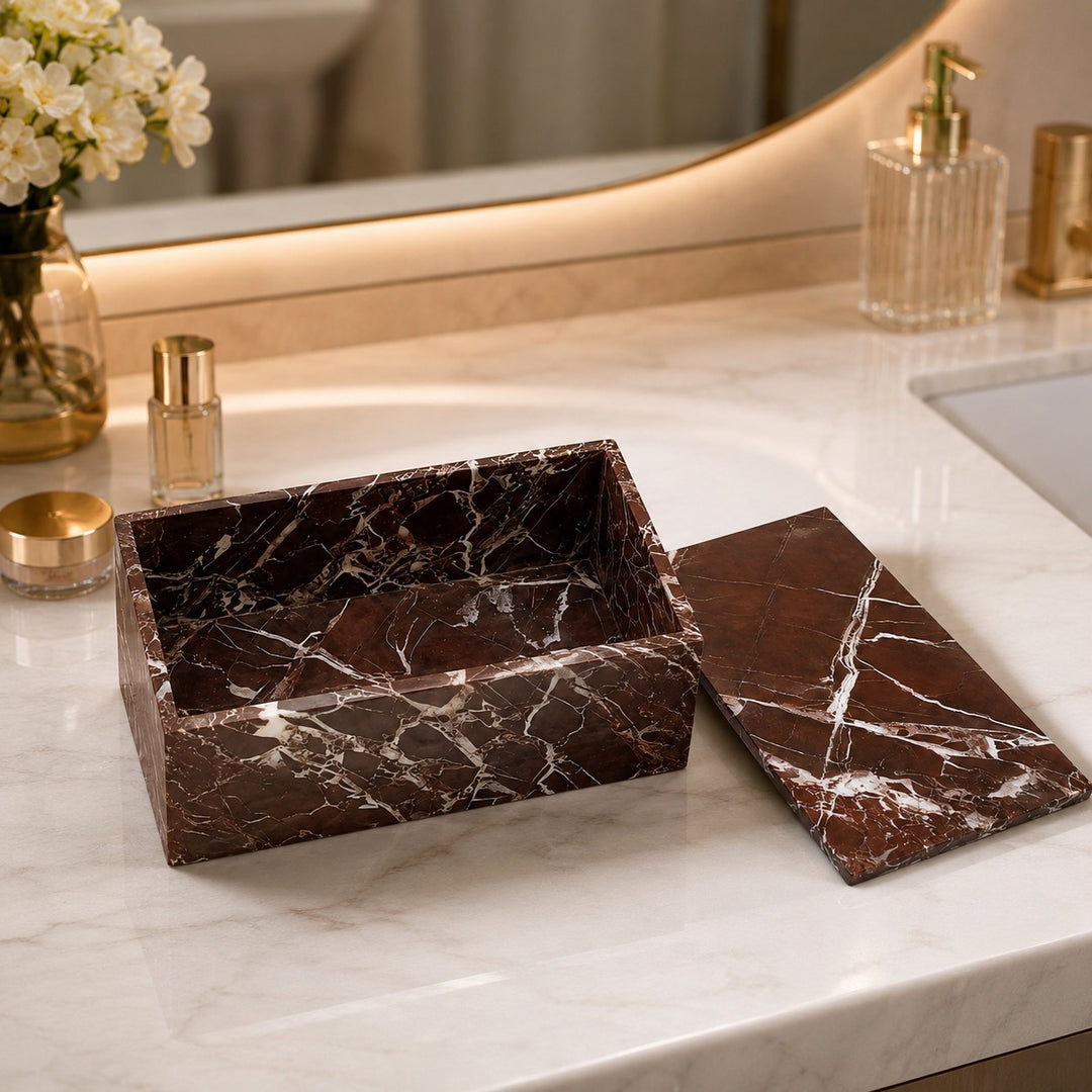 Modern Acrylic Bathroom Storage Organizer with Marble Look for Cotton Swabs and Pads