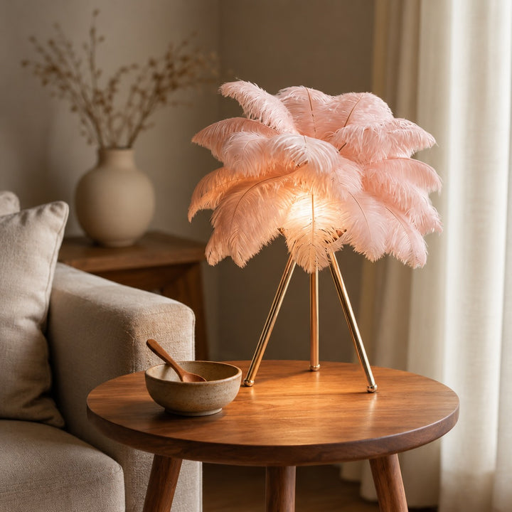 Nordic Style Table Lamp Adjustable USB Powered LED with Feather Shade for Bedroom or Desk