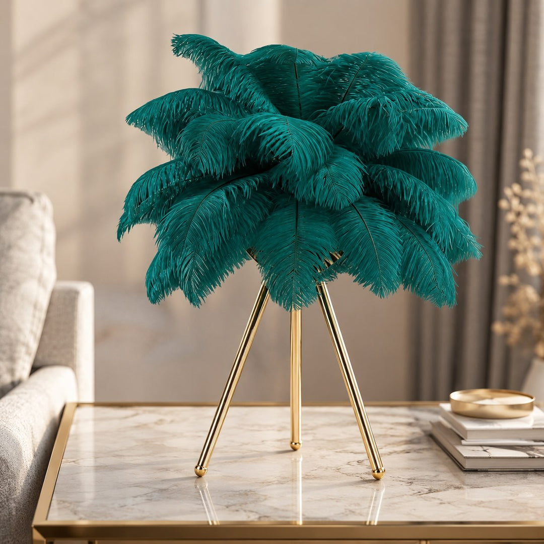 Nordic Style Table Lamp Adjustable USB Powered LED with Feather Shade for Bedroom or Desk