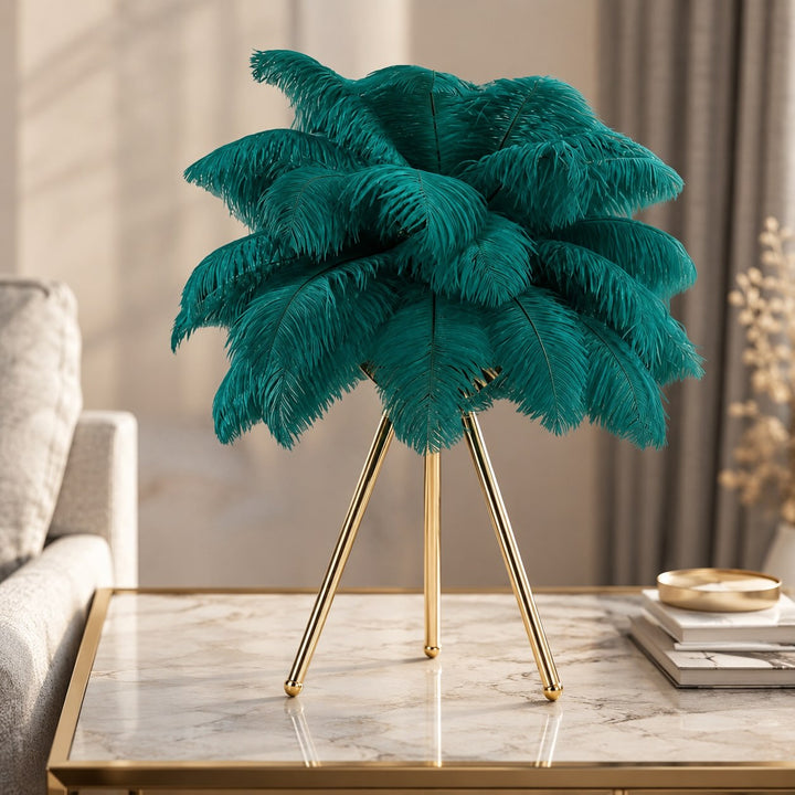 Nordic Style Table Lamp Adjustable USB Powered LED with Feather Shade for Bedroom or Desk