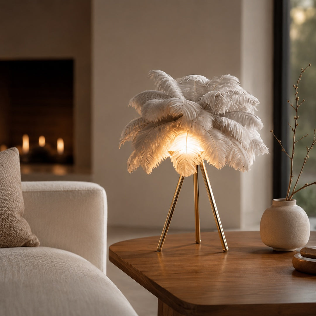 Nordic Style Table Lamp Adjustable USB Powered LED with Feather Shade for Bedroom or Desk