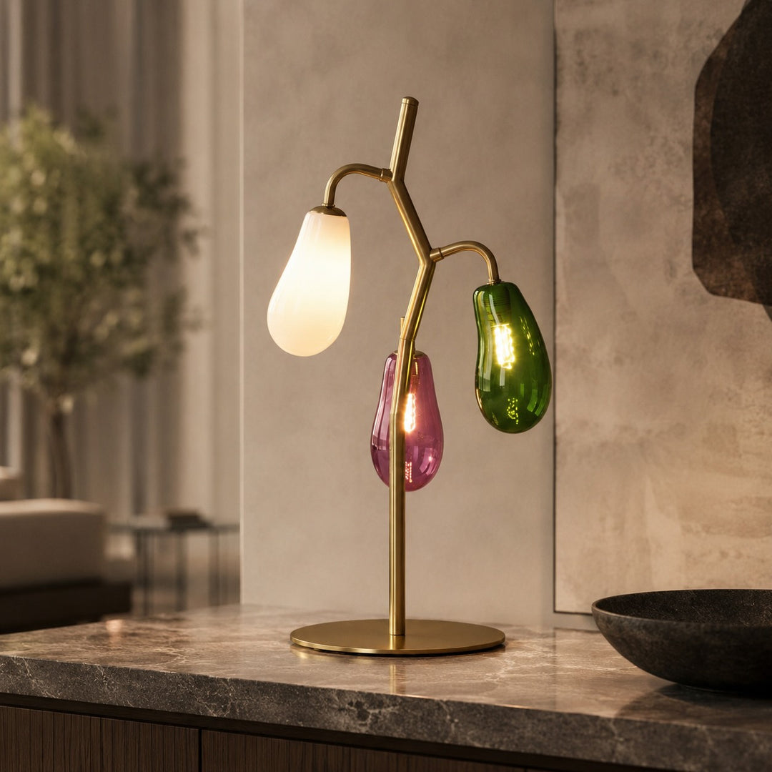 French Style Table Lamp with Colorful Glass Shades and LED Bulbs for Warm Illumination
