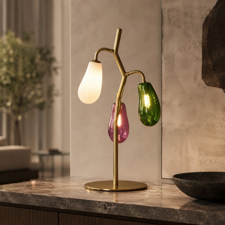 French Style Table Lamp with Colorful Glass Shades and LED Bulbs for Warm Illumination
