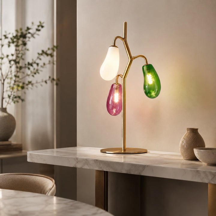 French Style Table Lamp with Colorful Glass Shades and LED Bulbs for Warm Illumination