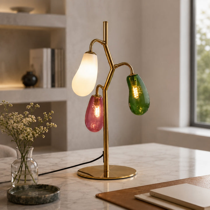 French Style Table Lamp with Colorful Glass Shades and LED Bulbs for Warm Illumination