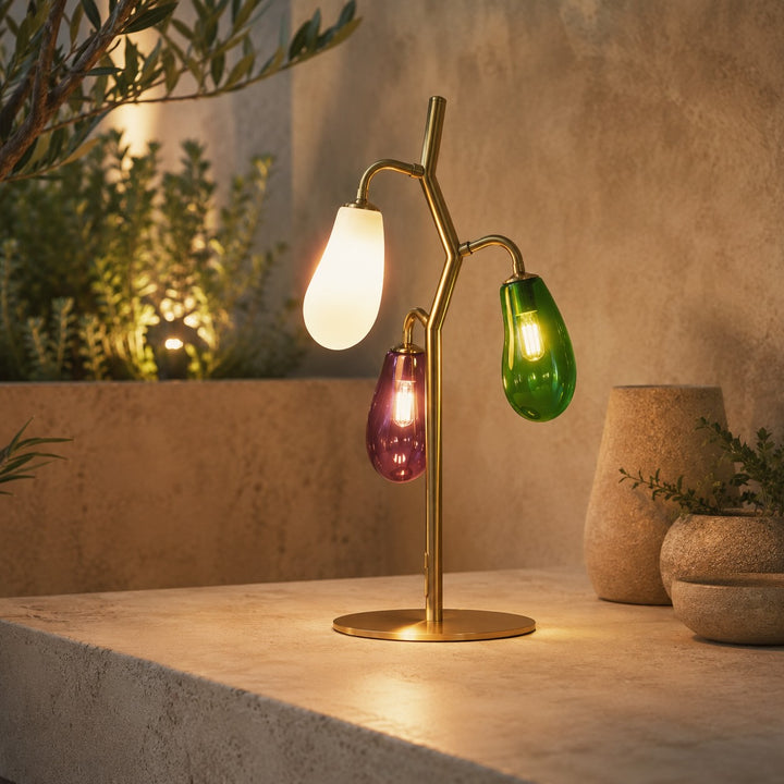 French Style Table Lamp with Colorful Glass Shades and LED Bulbs for Warm Illumination