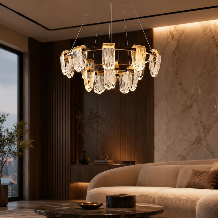 Modern Circular Chandelier Light Hanging with Adjustable Chain Aluminum LED Technology