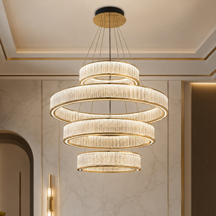 Modern Crystal Chandelier Hanging Light Adjustable LED Gold Aluminum Frame Three-Color Dimming