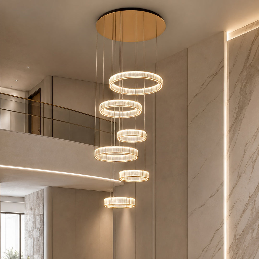 Modern Crystal Chandelier Hanging Light Adjustable LED Gold Aluminum Frame Three-Color Dimming