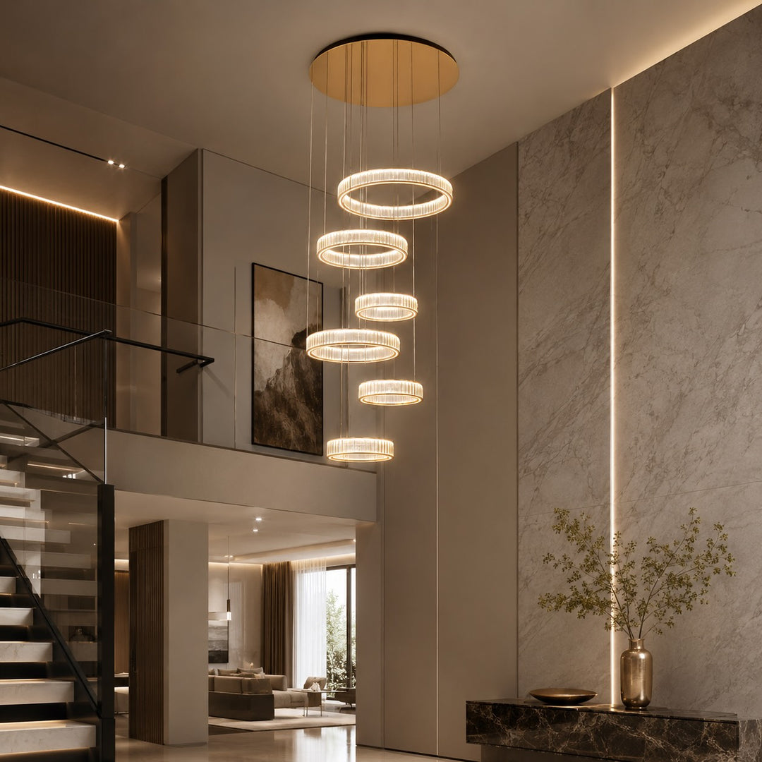 Modern Crystal Chandelier Hanging Light Adjustable LED Gold Aluminum Frame Three-Color Dimming