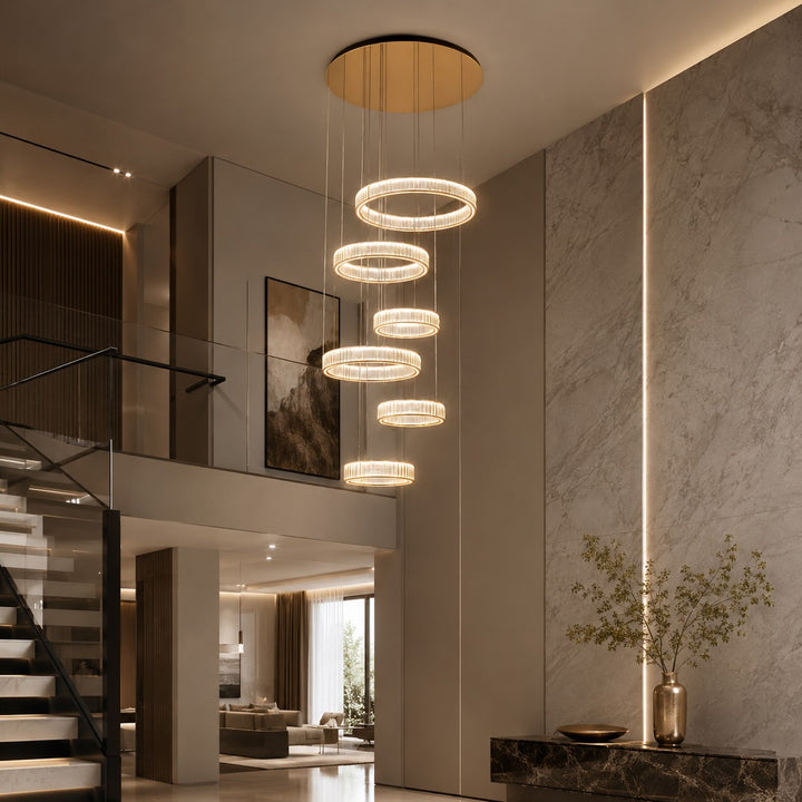 Modern Crystal Chandelier Hanging Light Adjustable LED Gold Aluminum Frame Three-Color Dimming