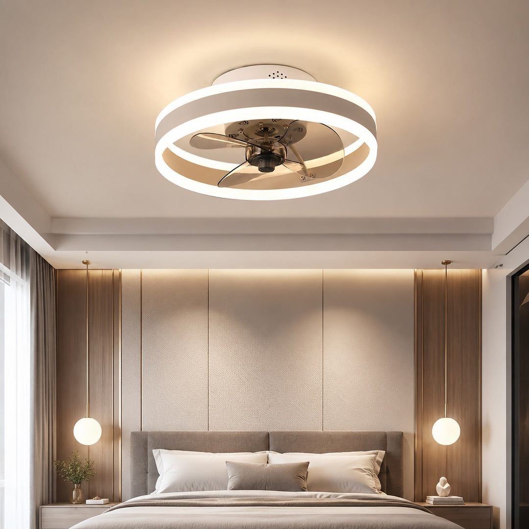 Modern Gold Flush Mount Ceiling Fan with Dimmable LED Light and ABS Blades for Home Use