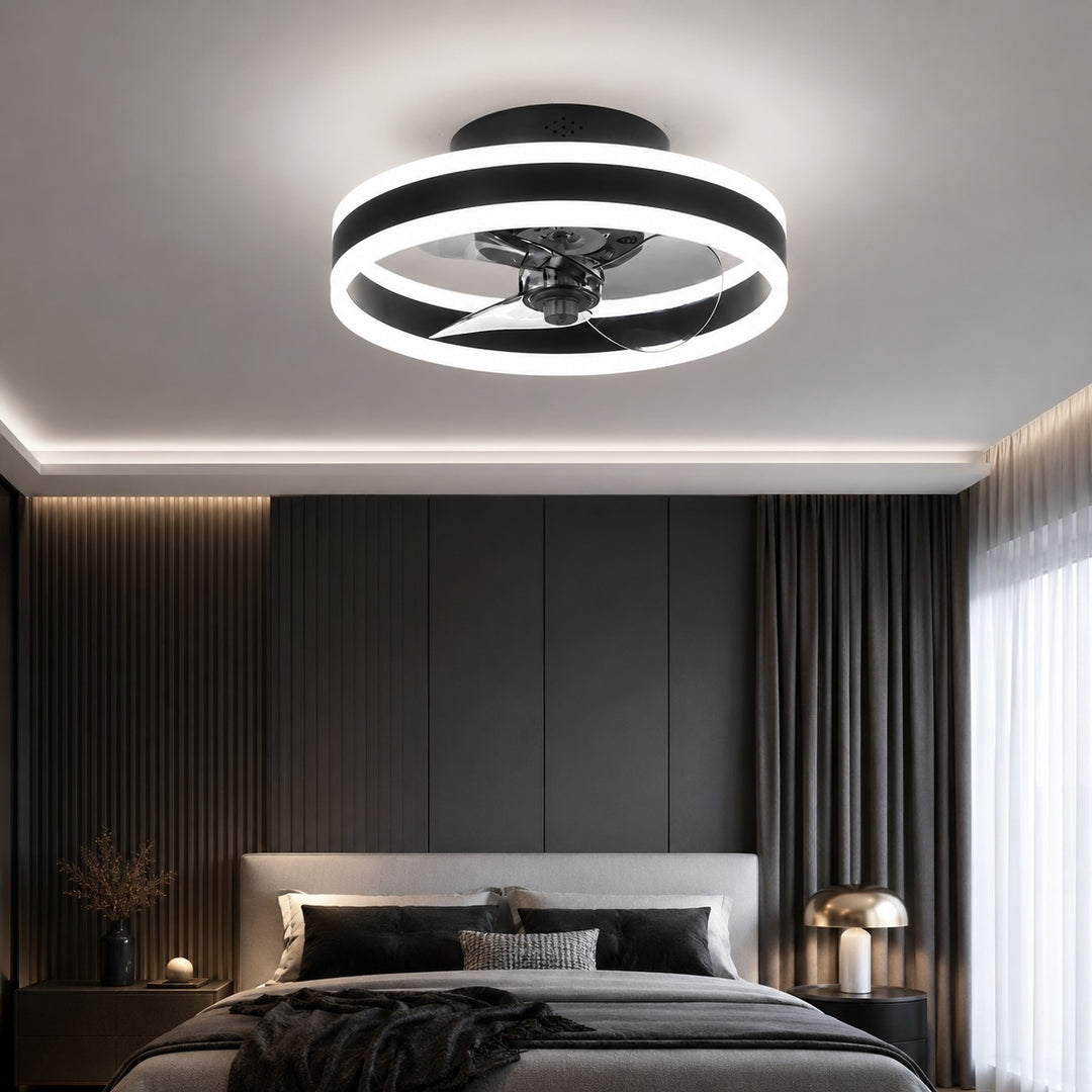 Modern Gold Flush Mount Ceiling Fan with Dimmable LED Light and ABS Blades for Home Use