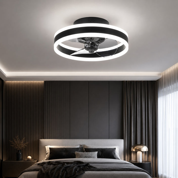 Modern Gold Flush Mount Ceiling Fan with Dimmable LED Light and ABS Blades for Home Use