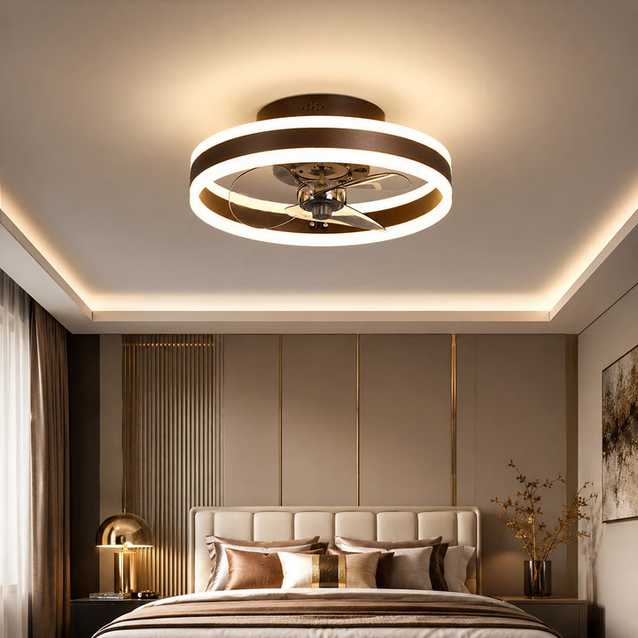 Modern Gold Flush Mount Ceiling Fan with Dimmable LED Light and ABS Blades for Home Use