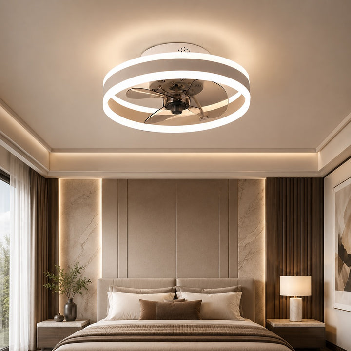 Modern Gold Flush Mount Ceiling Fan with Dimmable LED Light and ABS Blades for Home Use