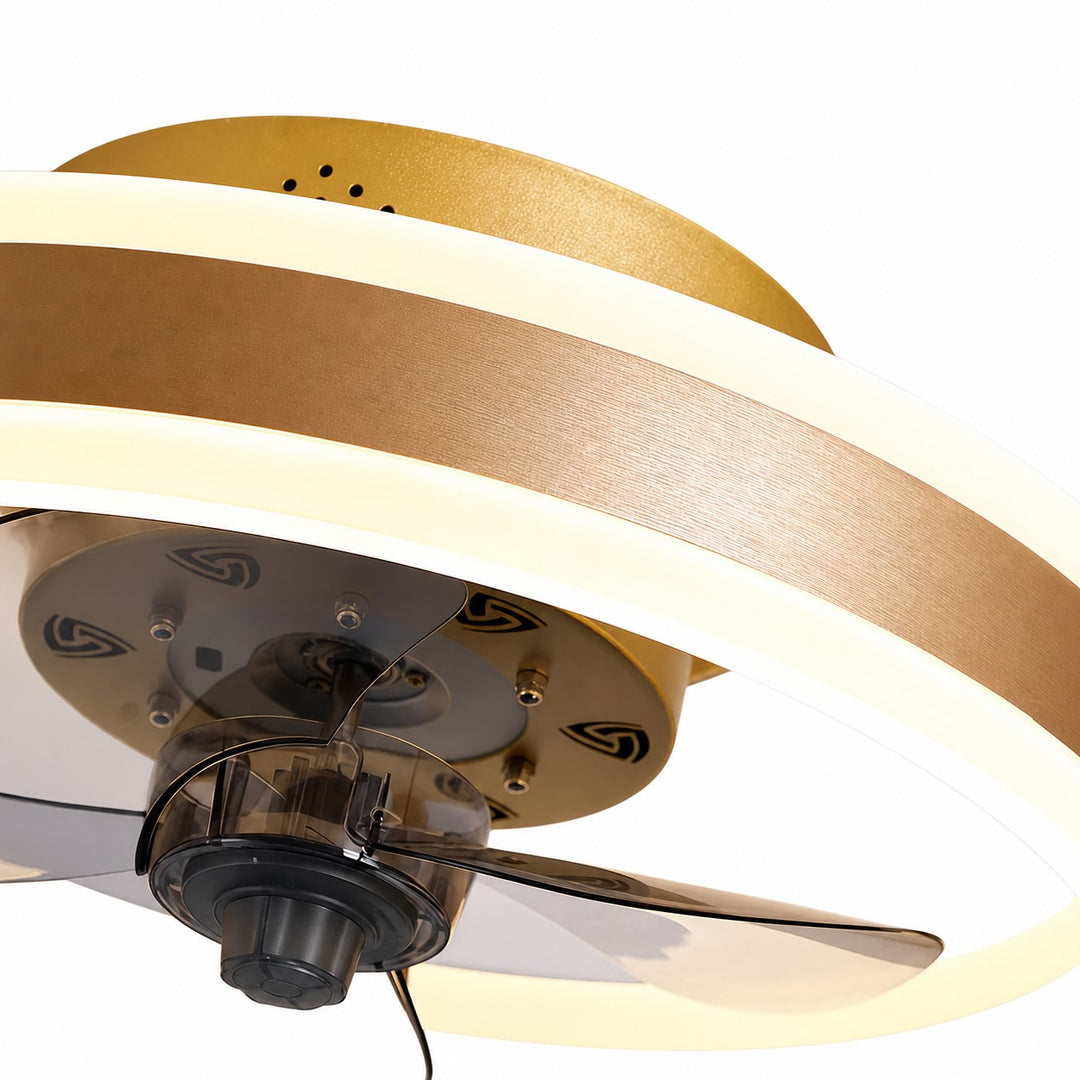 Modern Gold Flush Mount Ceiling Fan with Dimmable LED Light and ABS Blades for Home Use