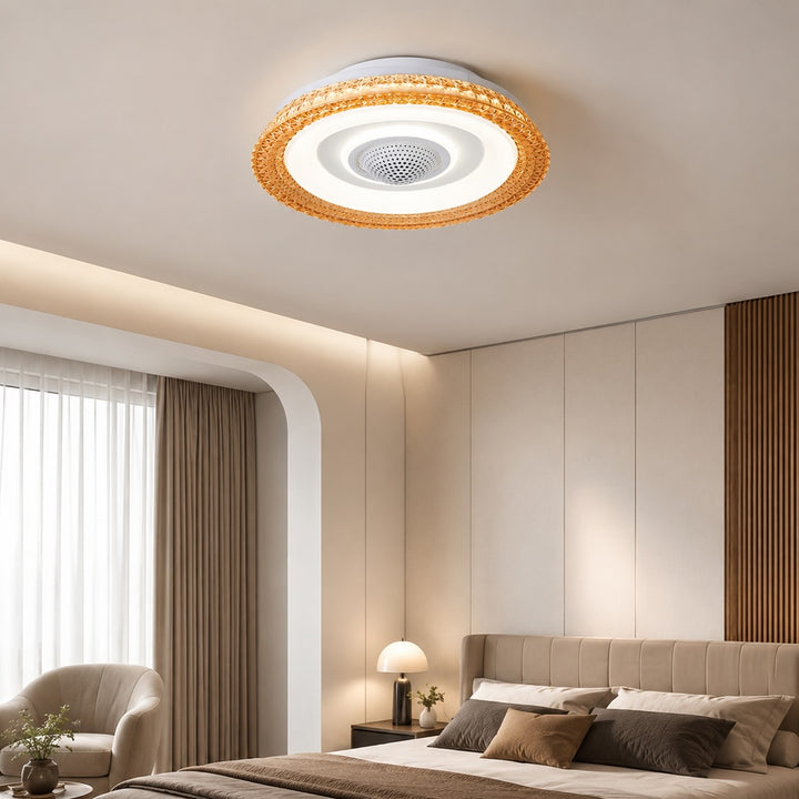 Modern Bladeless Ceiling Fan Flush Mount Acrylic Shade LED Dimmable 6-Speed Indoor Air Purifier