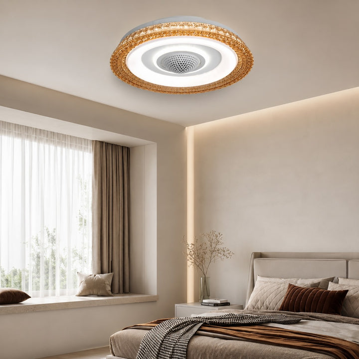 Modern Bladeless Ceiling Fan Flush Mount Acrylic Shade LED Dimmable 6-Speed Indoor Air Purifier